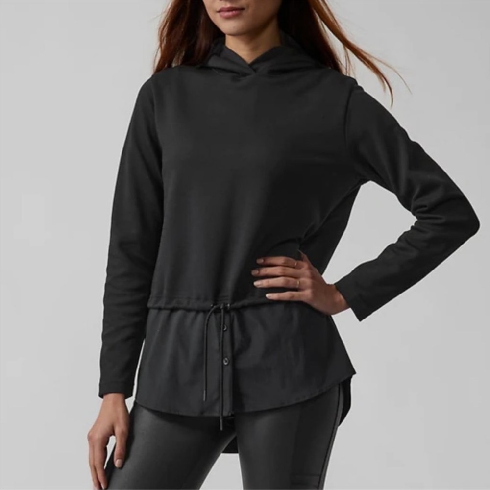 ATHLETA BLACK GALLERY HOODIE TOP Size Medium Athleisure Activewear Yoga